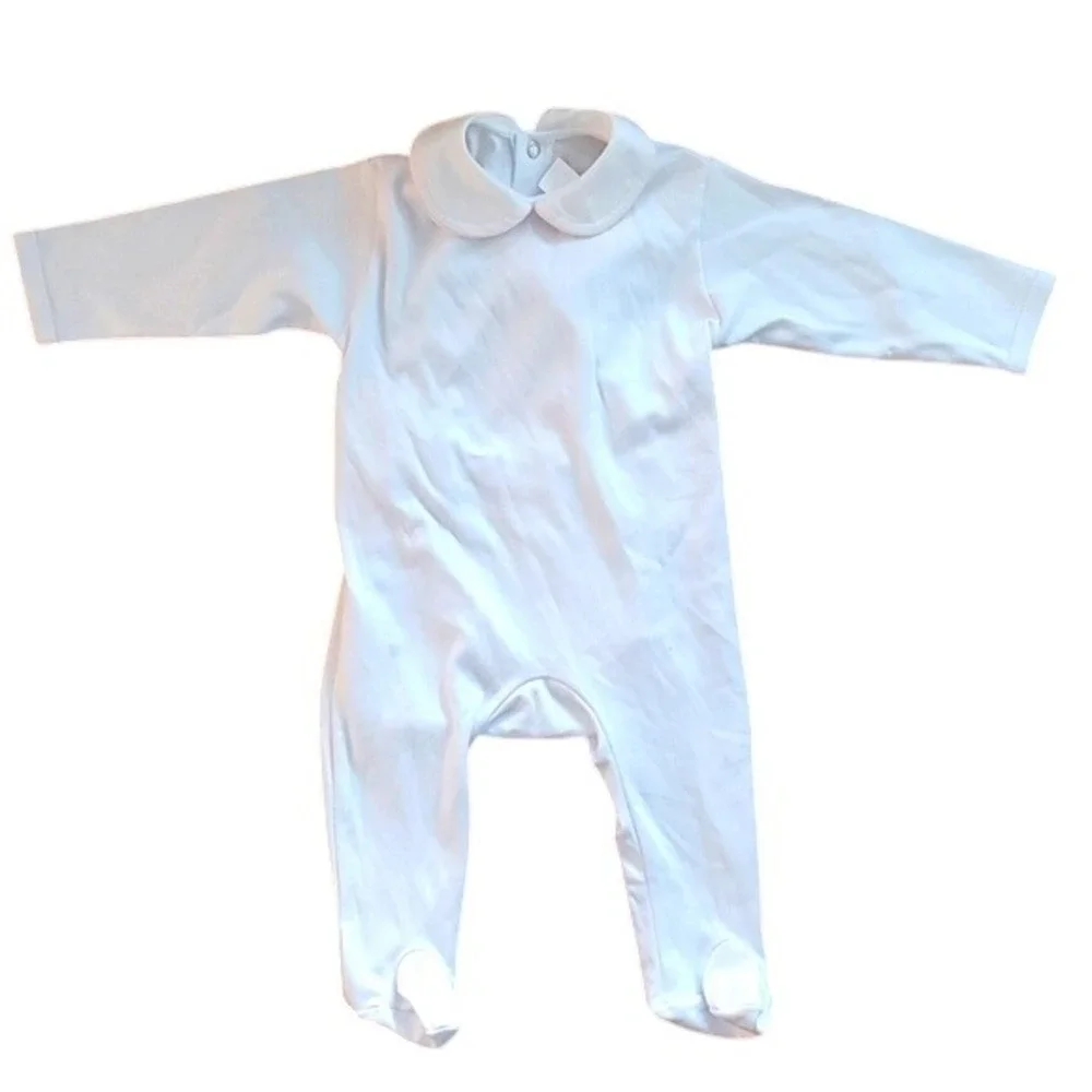 Kayce Hughes Unisex White Drop Seat Pima Cotton Pajamas‎ Size 9M